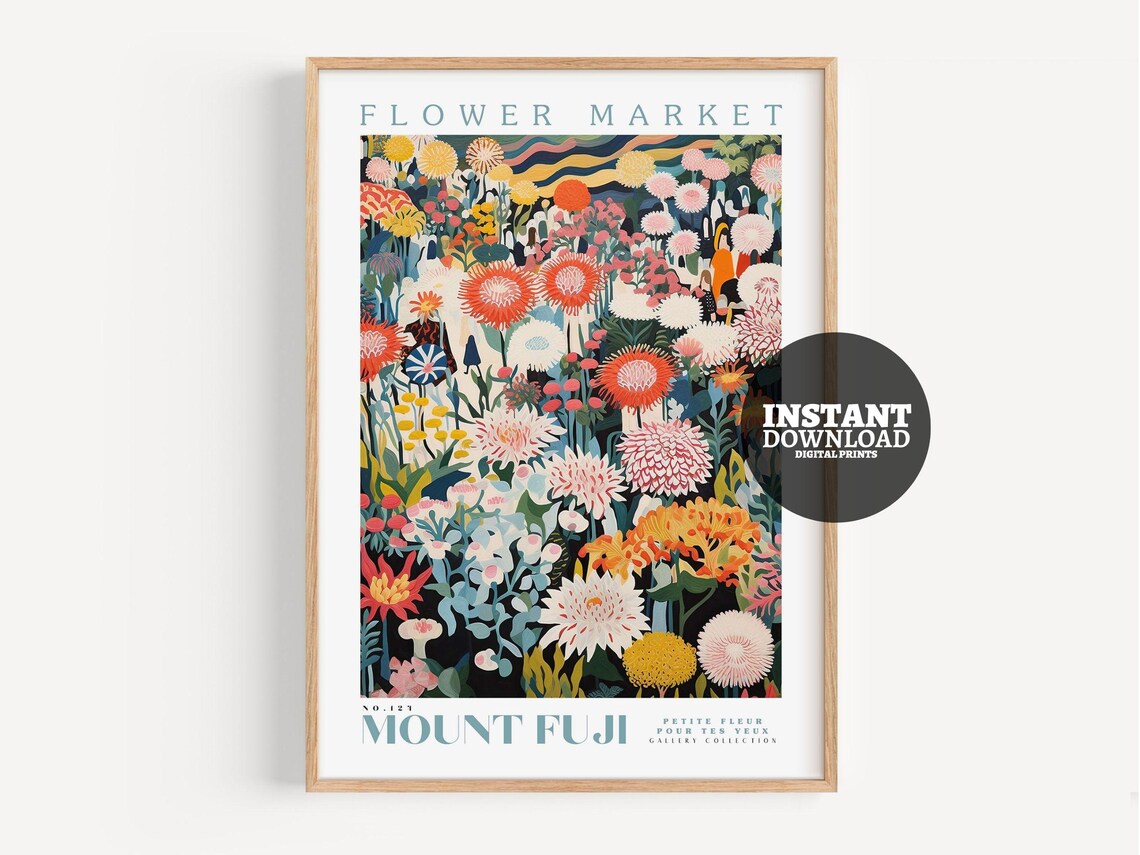 Flower Market, Mount Fuji Botanical Art Print - Image 2