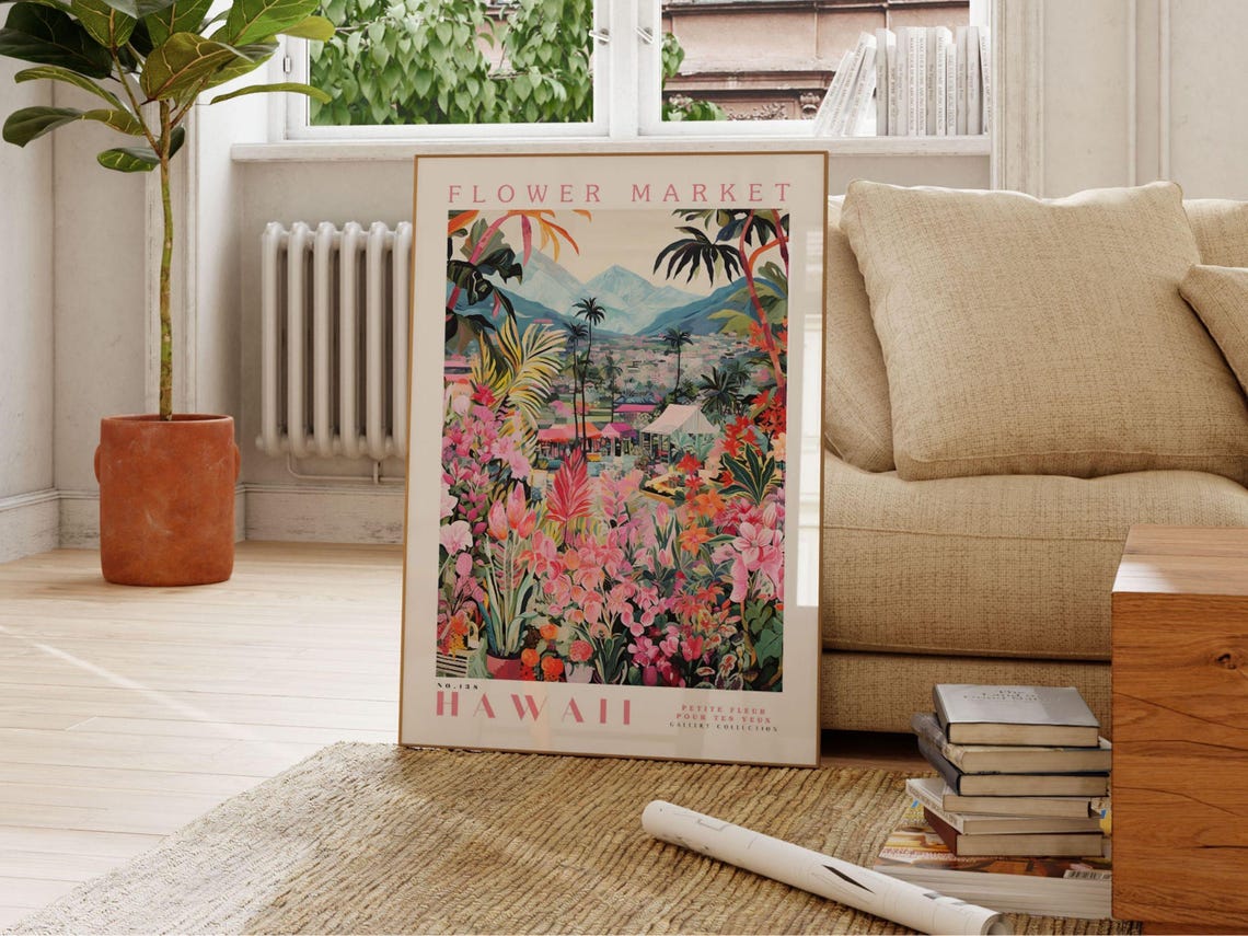 Hawaii Flower Market Travel Poster, Tropical Decor - Image 2