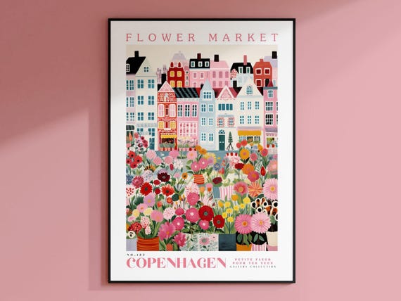 Flower Market Copenhagen Botanical Art Print, Pink