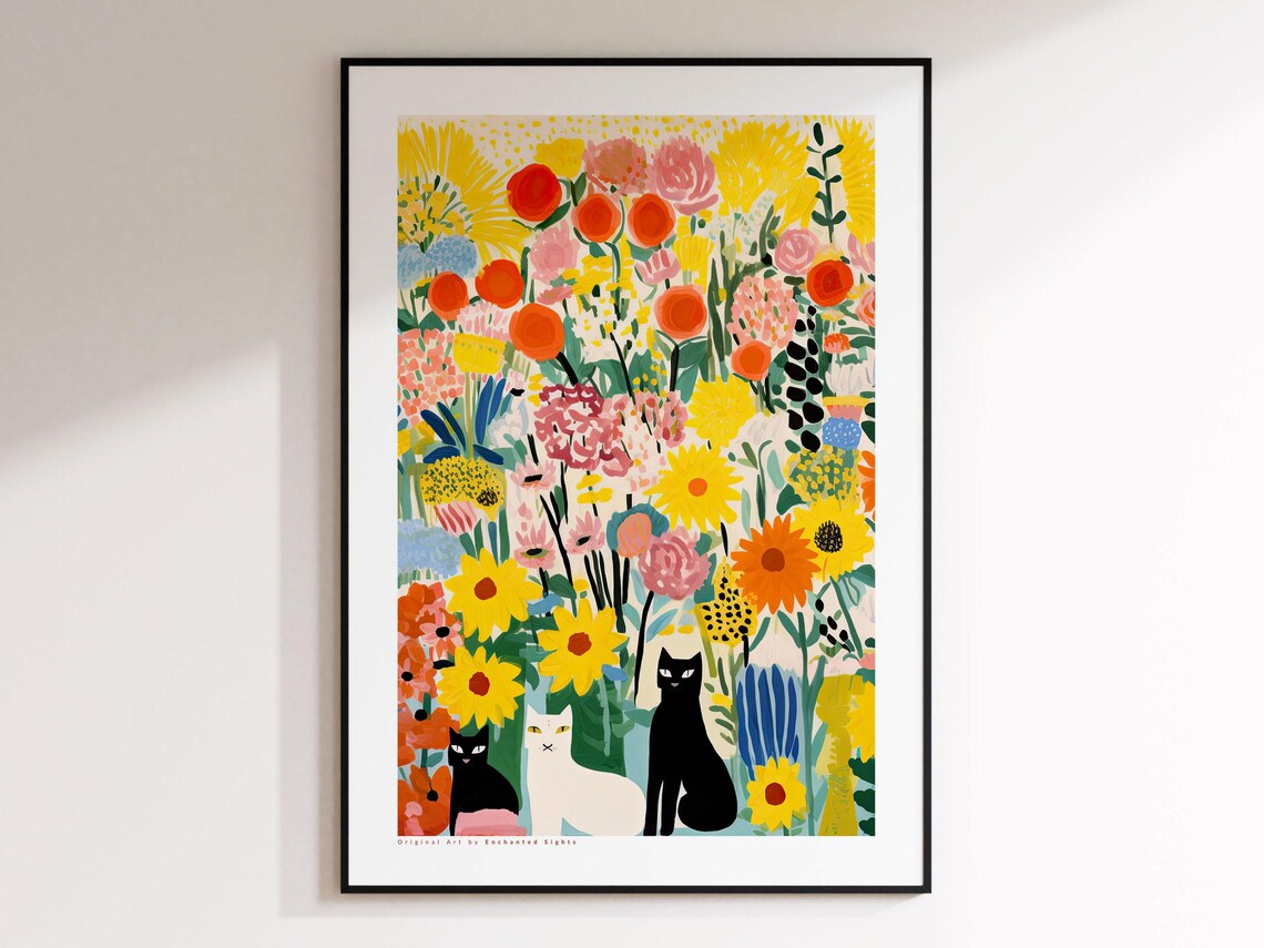 Cat In Garden Flowers And Cats Art Print