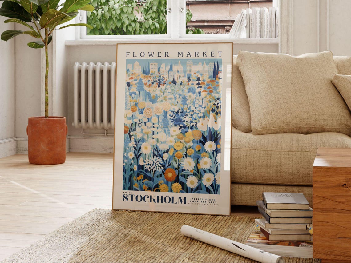 Stockholm Flower Market Travel Poster, Sweden Botanical - Image 2