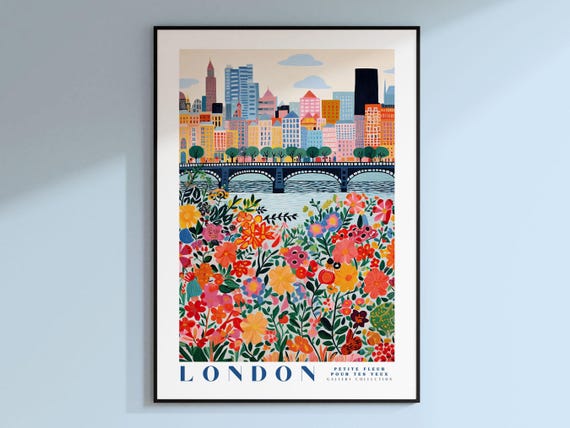 London Flower Market Poster, London Travel Art
