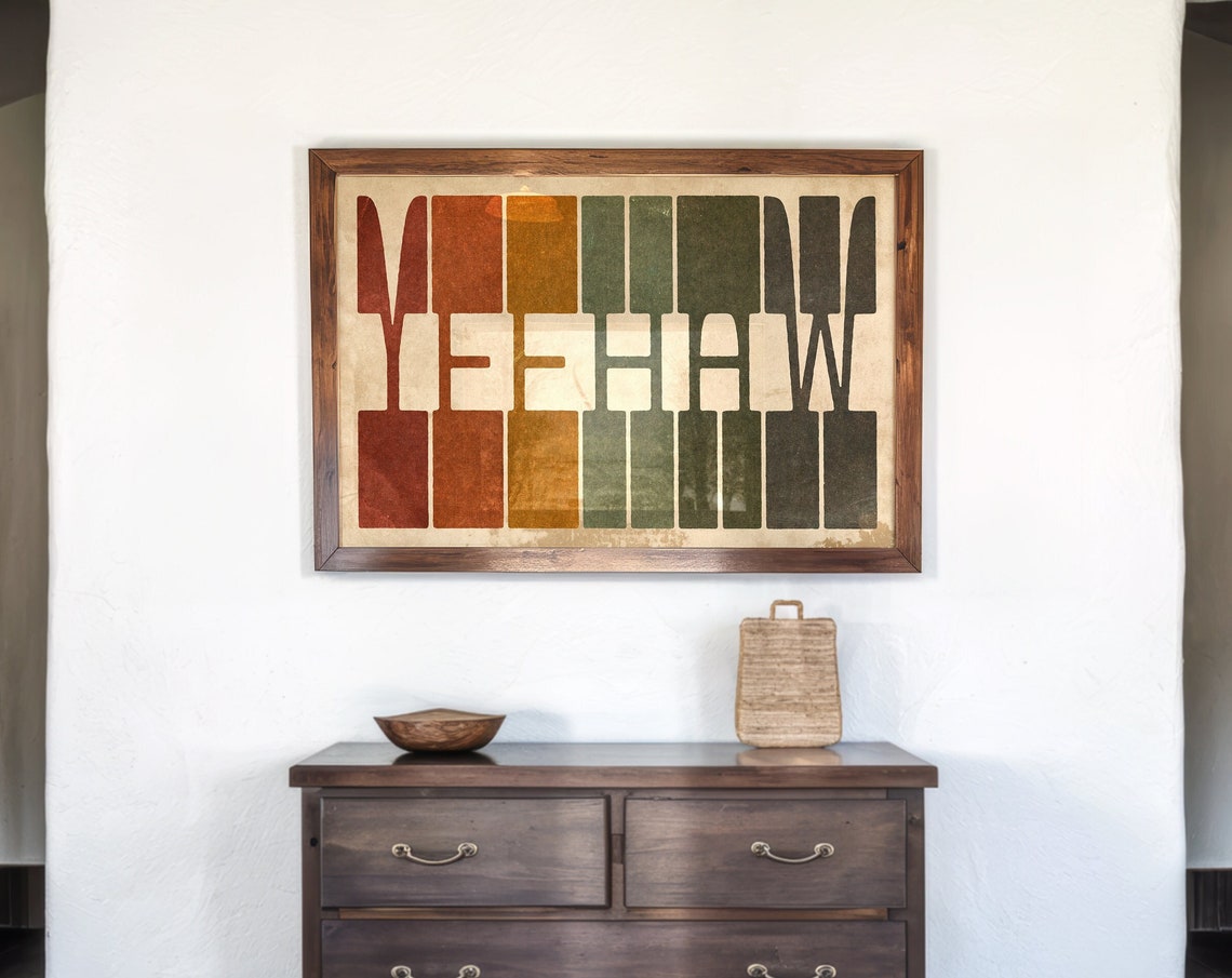 Yeehaw Western Typography Retro Gradient Green Orange Rodeo Poster