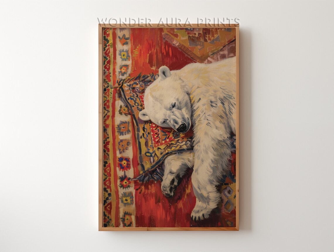 Sleeping Polar Bear Maximalist Wall Decor Dopamine Art Jungle Wonder Aura Prints