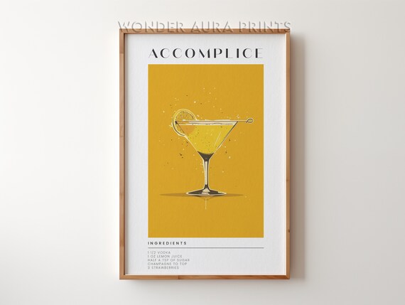 Accomplice Cocktail Recipe Vintage Martini Glass Bar Cart Poster