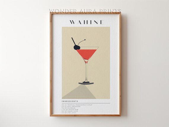 Wahine Tropical Spiced Rum Cocktail Minimalist Recipe Art Poster