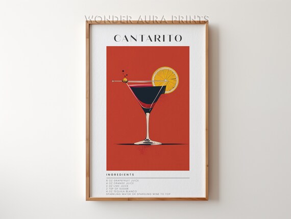 Cantarito Cocktail Recipe Tequila Citrus Grapefruit Bar Cart Poster