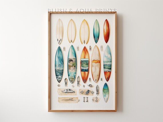 Vintage Surf Poster Surfboard Wall Art Prints Trendy Room Decor Boho Bedroom Over The Bed