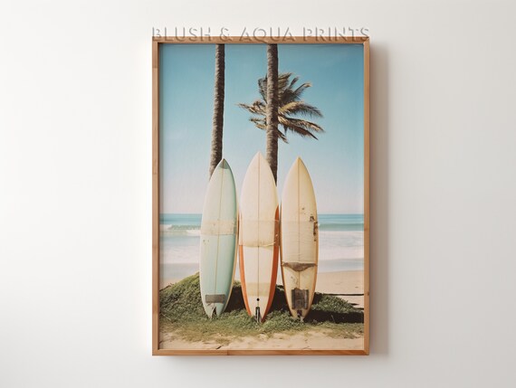Three Surfboards by Palm Trees Beach Photography Coastal Poster Art