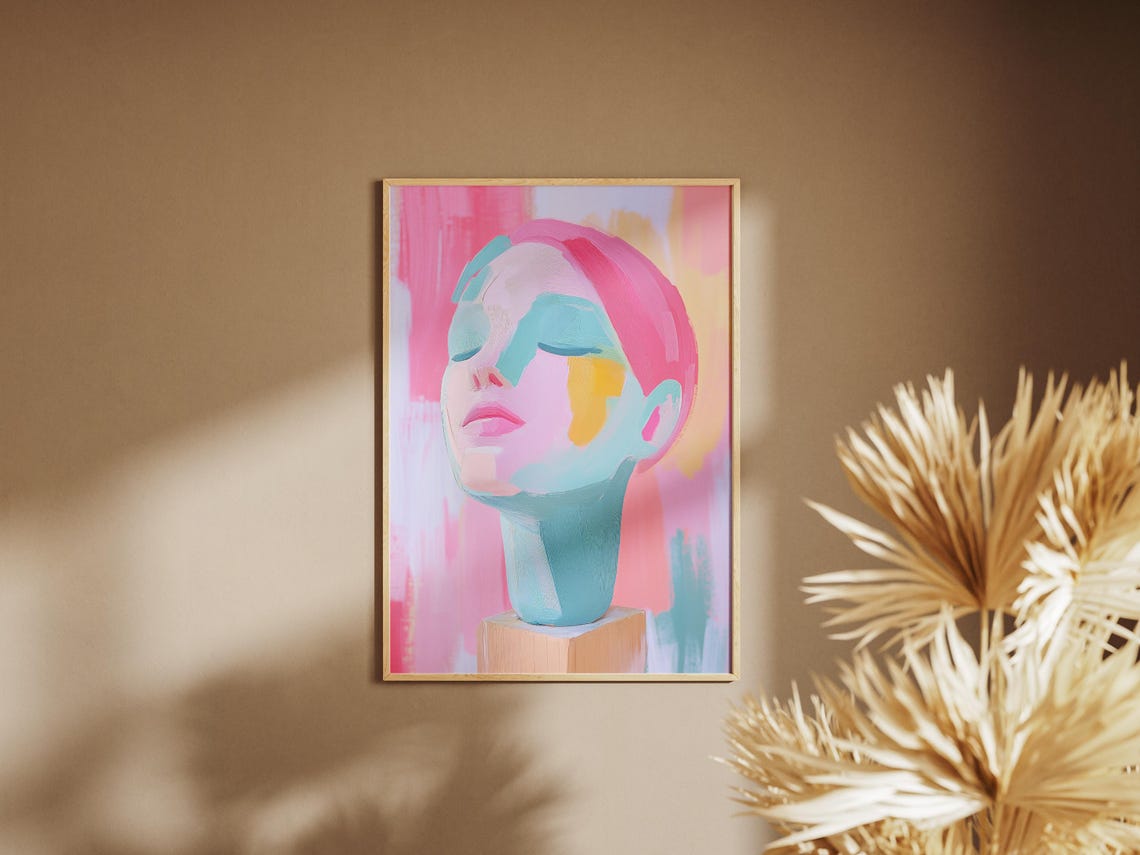 Abstract Woman Bust Pastel Pink Teal Feminine Sculpture Art Poster - Image 2