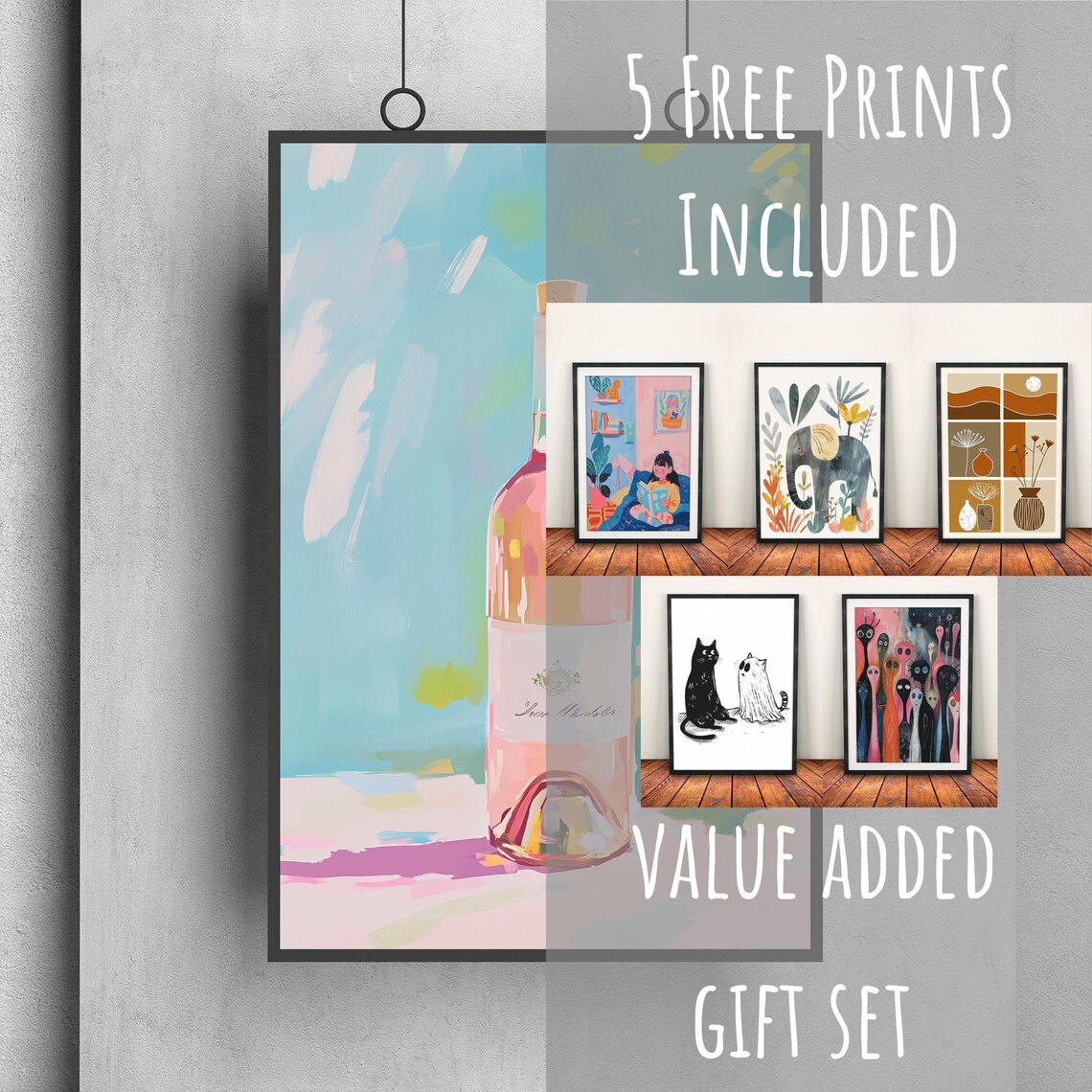 Bottle Of Pink Rose Wine With White Label Pastel Bar Cart Art Poster - Image 3