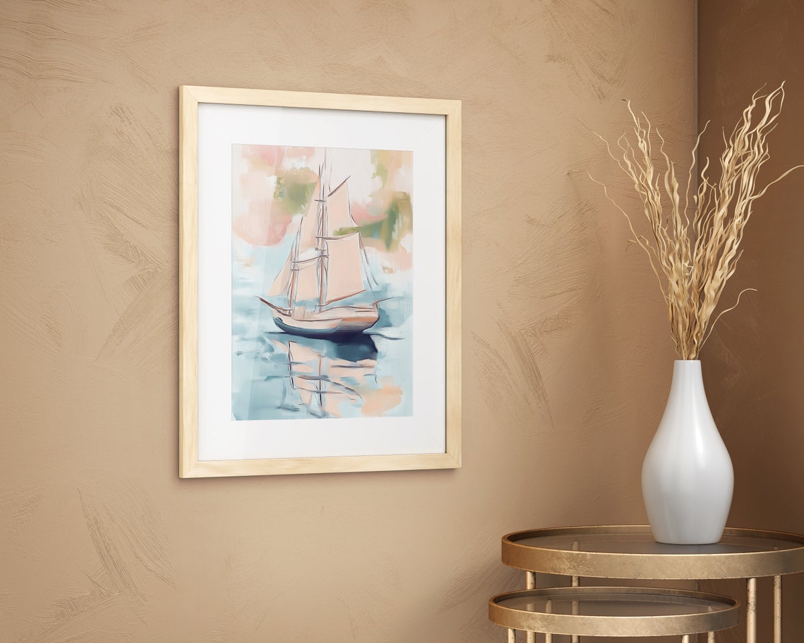 Vintage Sailboat on Calm Water Reflection Nautical Art Poster - Image 4