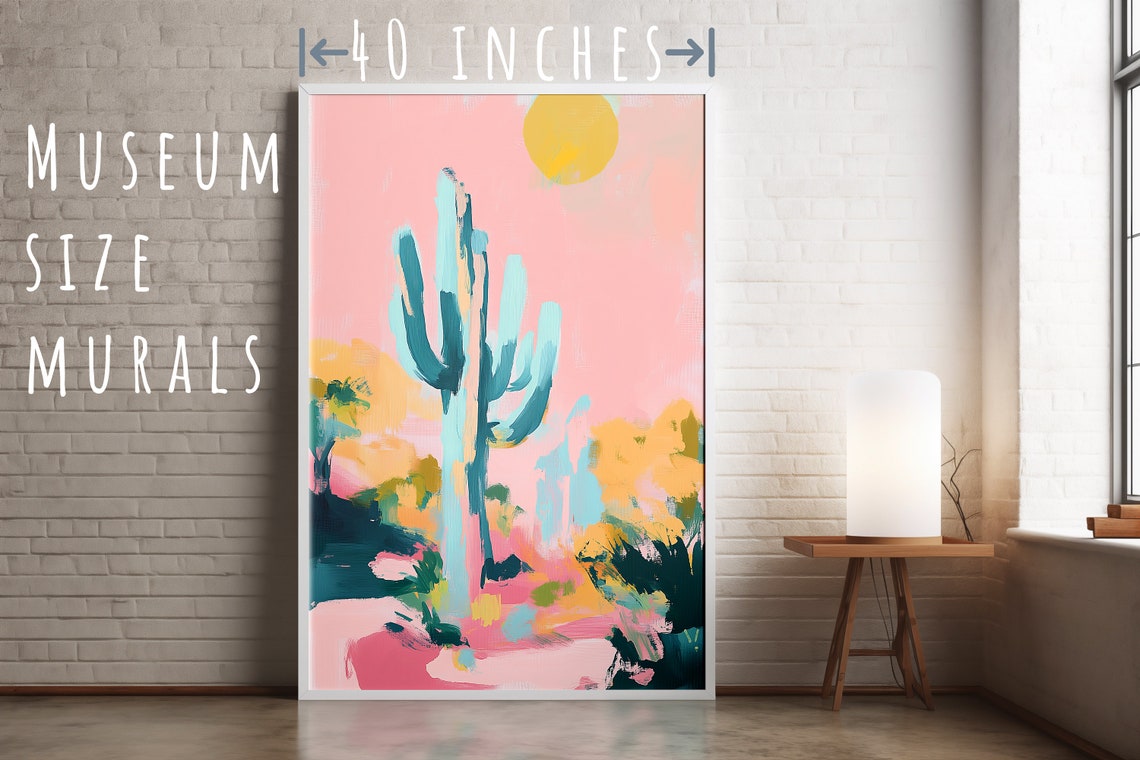 Saguaro Cactus Under Golden Sun Pastel Desert Day Wall Art Print - Image 5