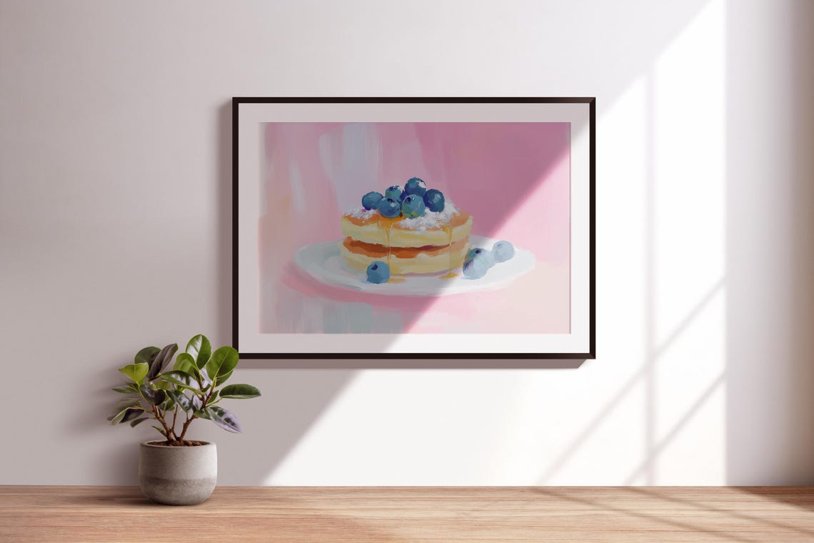 Blueberry Pancakes Syrup Breakfast Food Art Pastel Kitchen Poster - Image 3