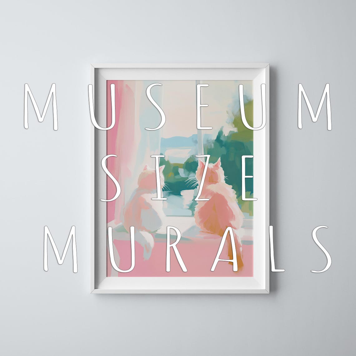 Two Cats on Windowsill Watching Outside Pastel Wall Art Print - Image 3