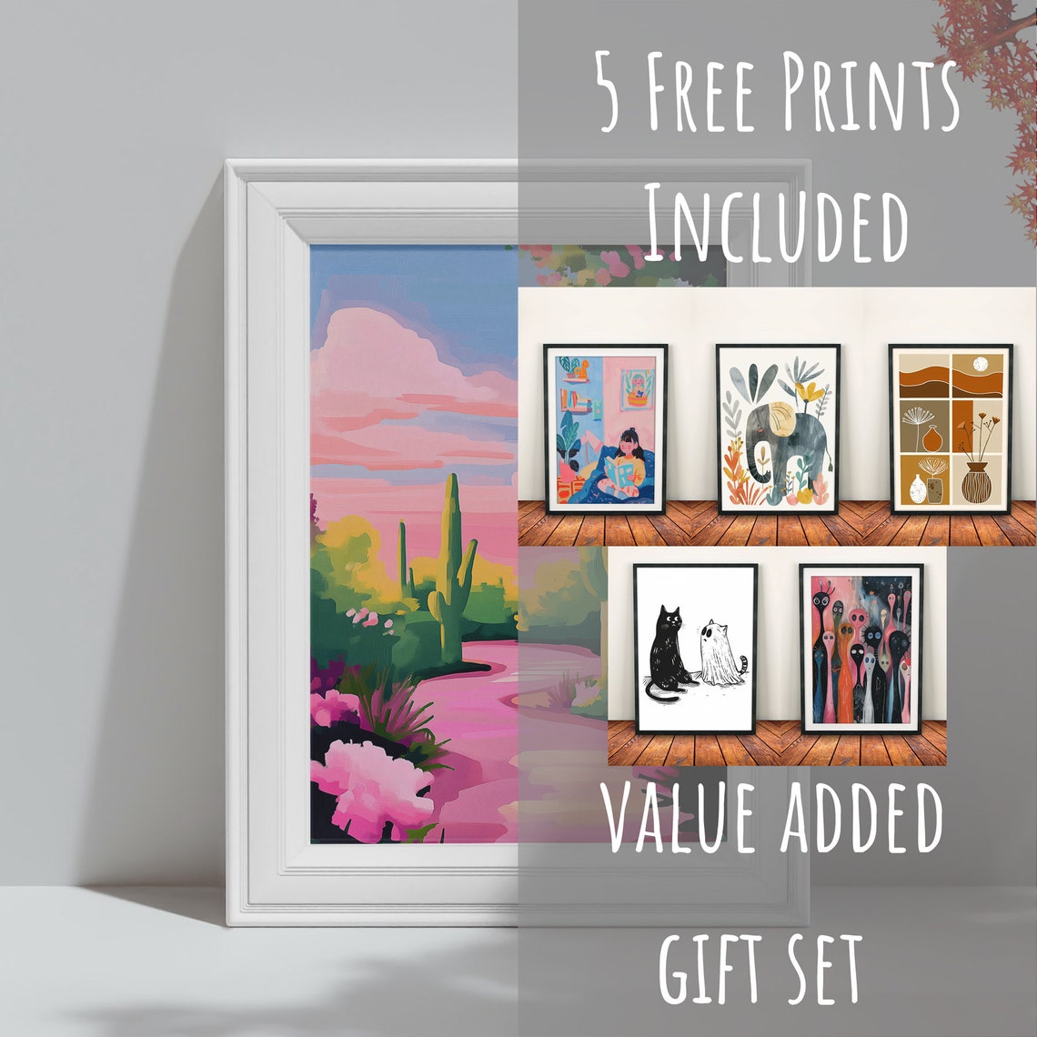 Colorful Pink Desert Garden Path Saguaro Cacti Sunset Poster - Image 3