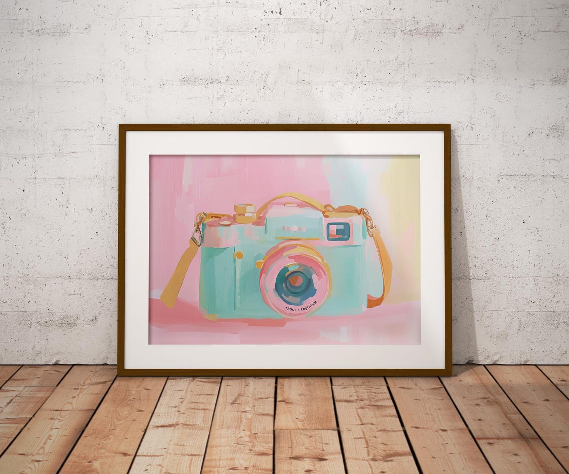 Mint Vintage Camera Retro Photography Pastel Art Wall Poster - Image 2