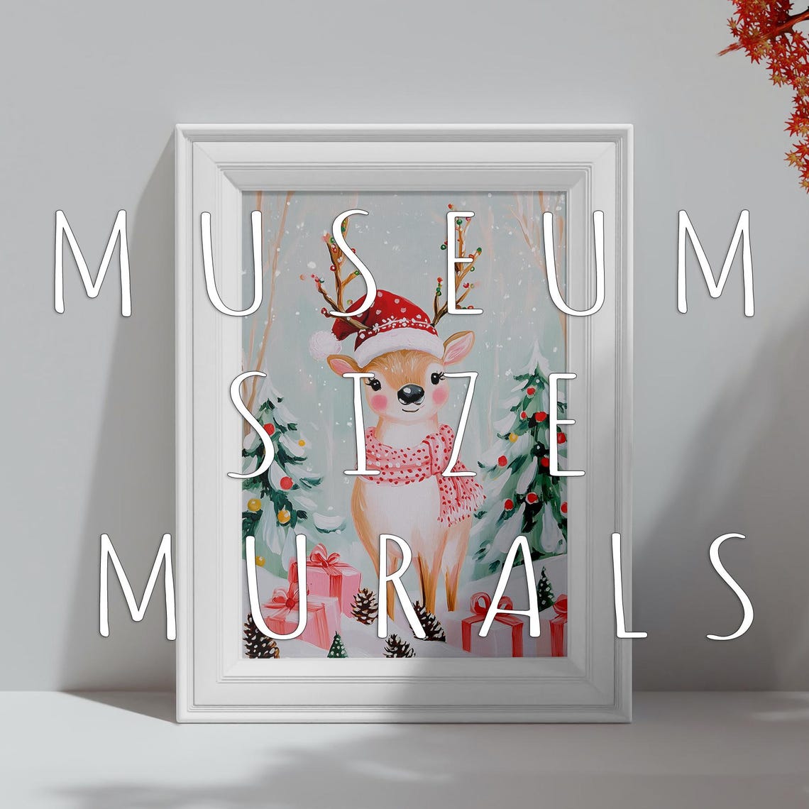 Christmas Scarf Reindeer Playful Antlers Art Winter Reindeer Art Happy Reindeer Art Reindeer Painting Winter Painting Reindeer Print - Image 3