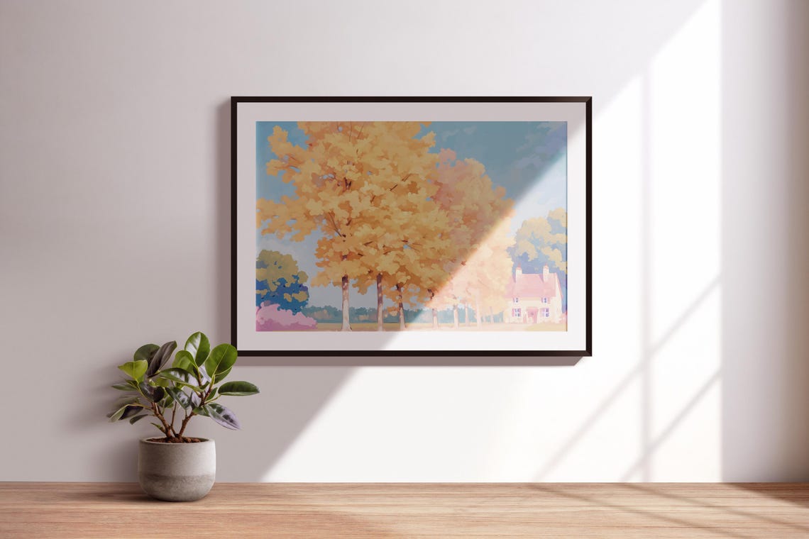 Golden Autumn Trees Countryside Cottage Fall Foliage View Poster - Image 3