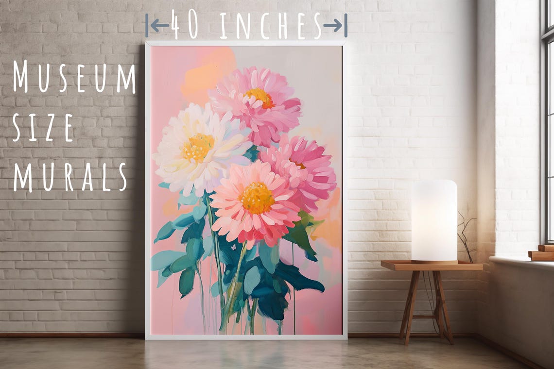 Pink White Daisy Cluster Teal Leaves Blush Floral Wall Art Poster - Image 5