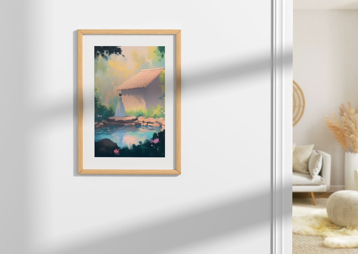 Pastel Serene Nature Farmhouse Tranquil Nature Homestead Decor Lake House Artwork Country Scene Art Autumn Oil Painting - Image 2
