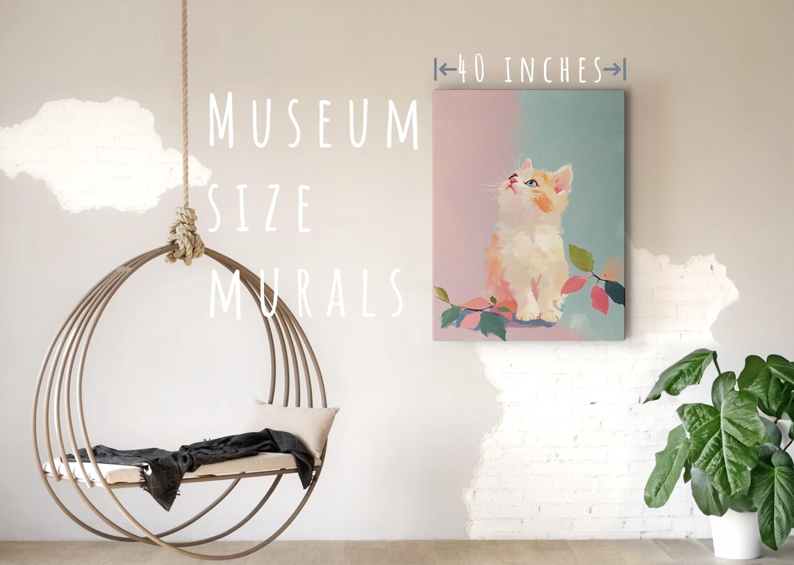 Cute Kitten Looking Up Pastel Pink Blue Sweet Cat Portrait Wall Art Print - Image 5