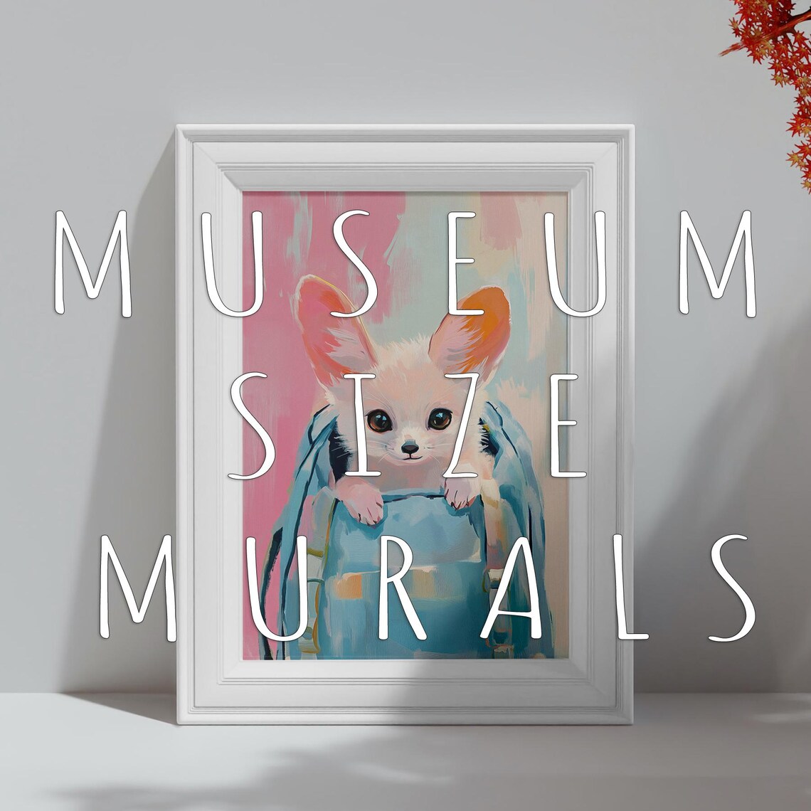 Cute Fennec Fox Kit Peeking From Blue Backpack Pastel Nursery Painting Poster - Image 3
