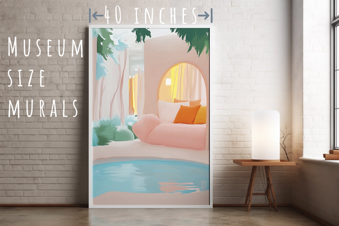 Pastel Pool Living Room Dreamy Living Room Teenage Room Decor Dreamy Aesthetic Quirky Illustration Gouache Painting Dopamine Decor - Image 5