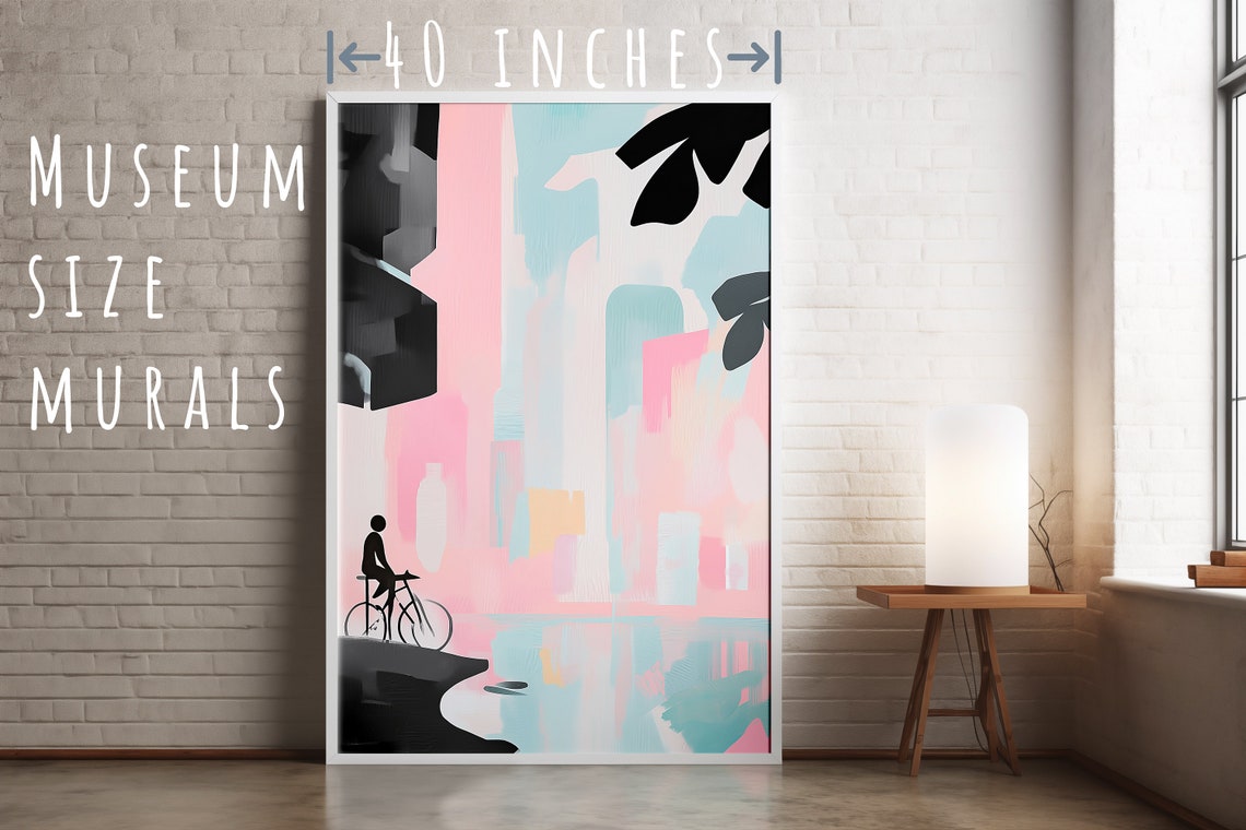 Minimalist Cyclist Silhouette Over Pastel City Water Art Poster - Image 5