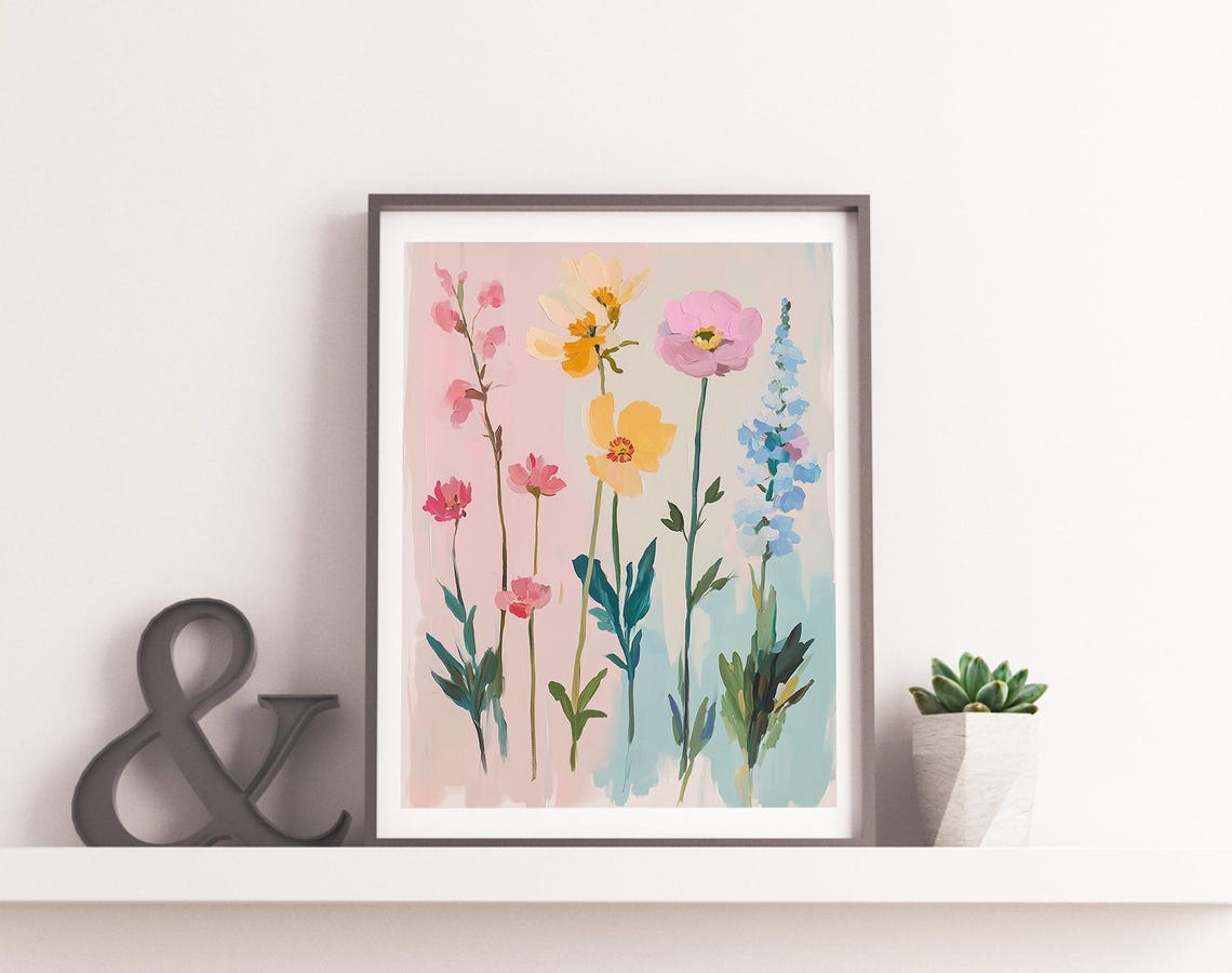 Pastel Wildflowers Pink Yellow Blue Blossoms Spring Floral Art Poster - Image 4
