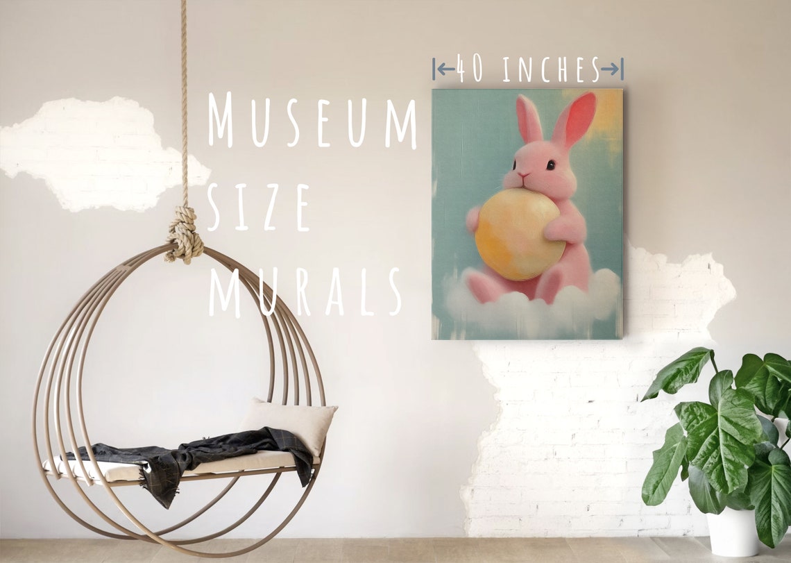 Cute Pink Bunny Holding Golden Egg Soft Pastel Nursery Art Poster - Image 5