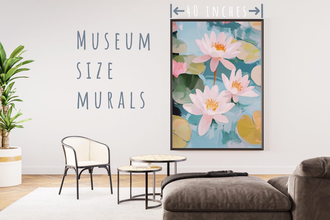 Pink Water Lilies Floating Blue Pond Lily Pads Spring Art Poster - Image 5