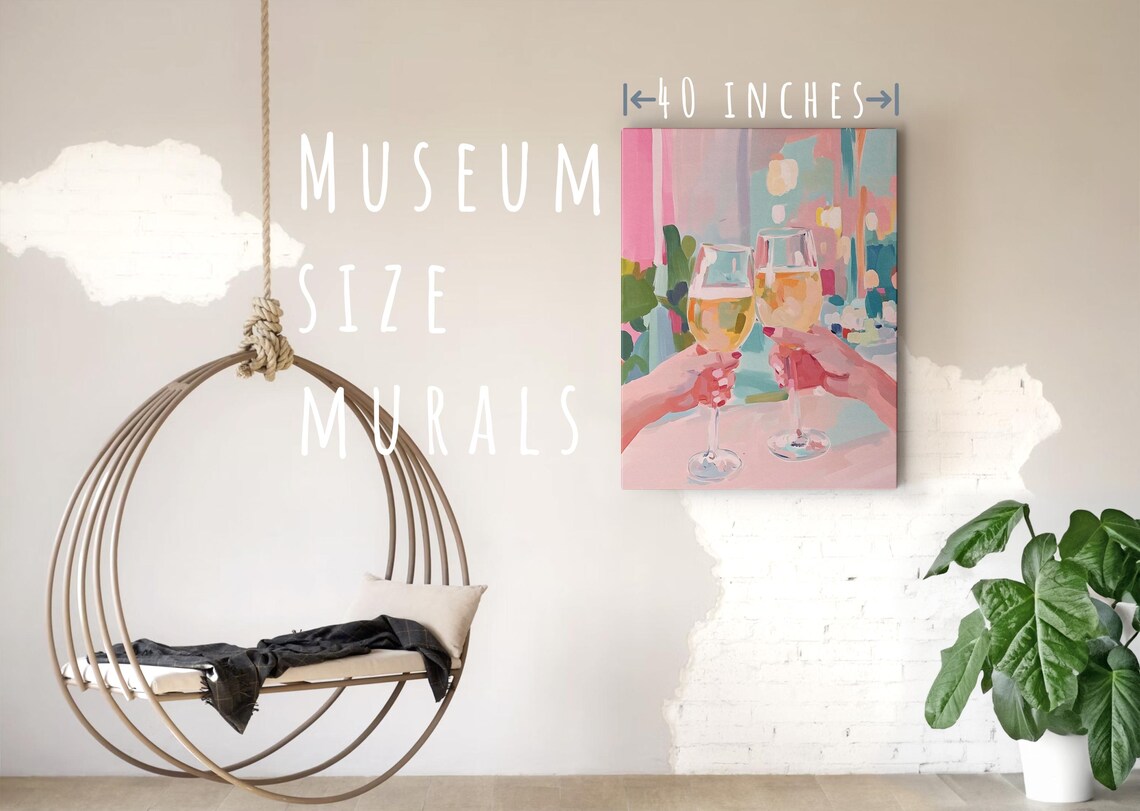 Two Friends Toasting White Wine Glasses Pastel Cafe Celebration Art Poster - Image 5