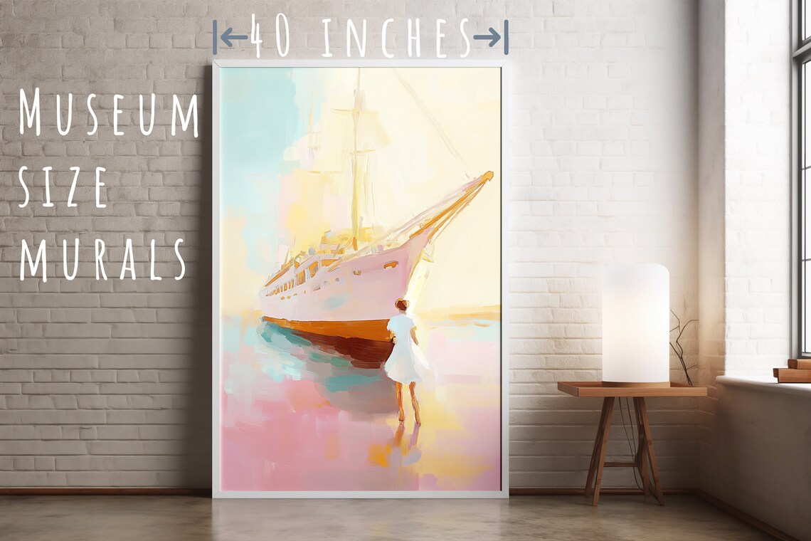 Tall Sailing Ship with Woman on the Beach Maritime Sunset Art Poster Print - Image 5