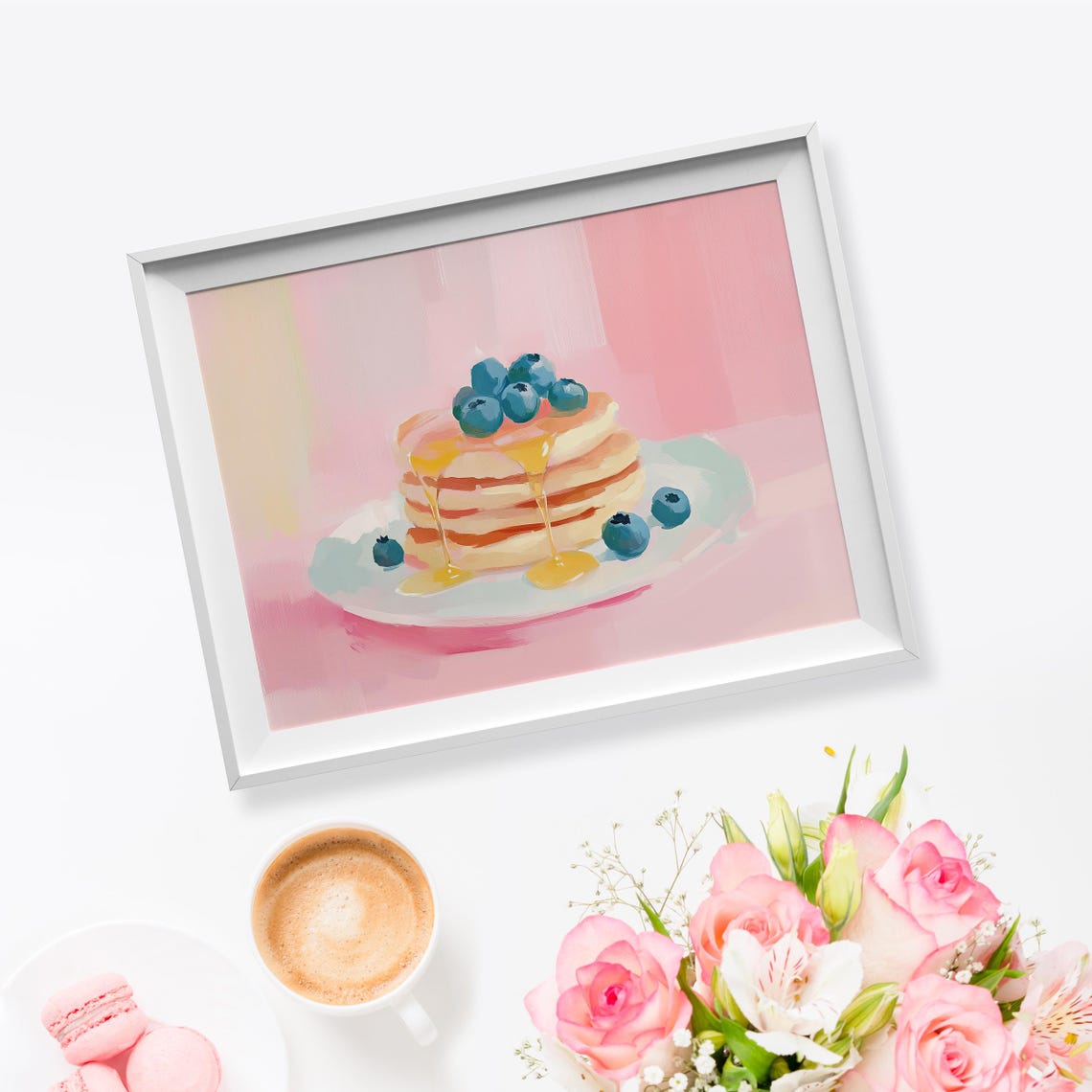 Tall Pancake Stack Golden Syrup Dripping Blueberries Art Poster - Image 5