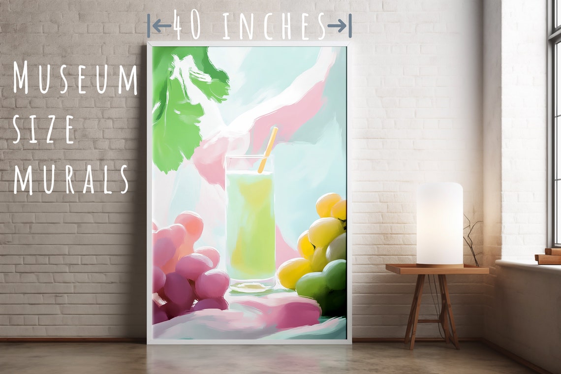 Fresh Lemon Juice Glass With Grapes Kitchen Still Life Poster - Image 5