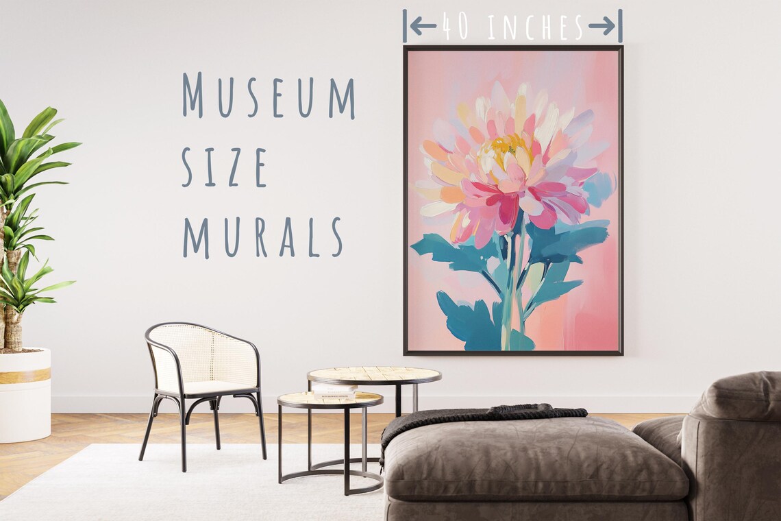 Pink Chrysanthemum Single Bloom Pastel Floral Painting Soft Pink Poster - Image 5