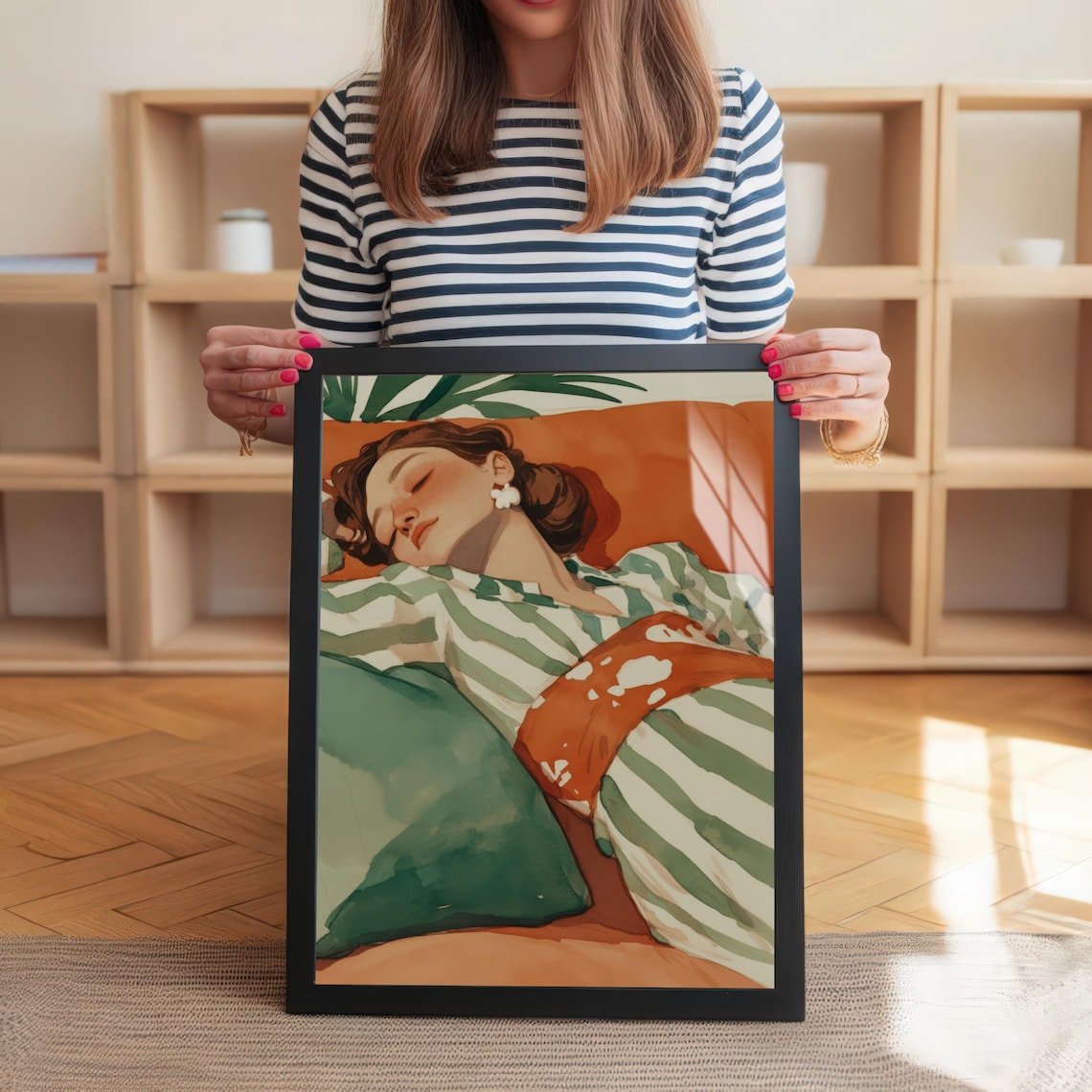 Serene Sleeping Woman Illustration, Modern Minimalist - Image 2