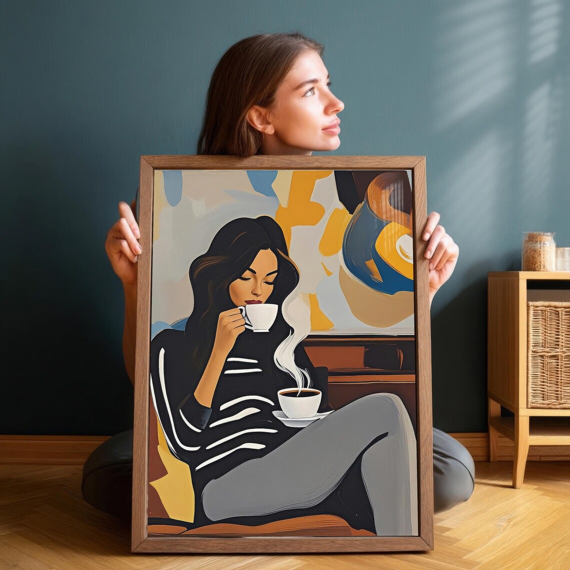 Modern Woman Coffee Art Print, Abstract Portrait - Image 3