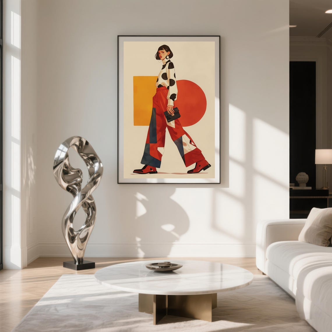 Polka Dot Patchwork Fashion Illustration, Stylish Woman - Image 2