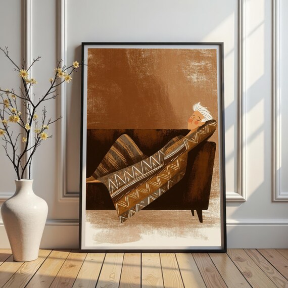 Peaceful Napping Figure, Modern Textured Wall Art
