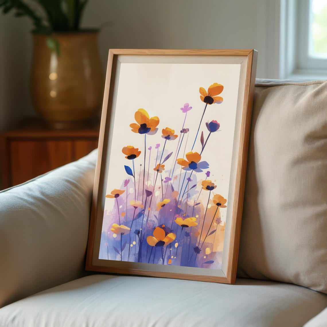 Orange and Violet Wildflowers Loose Watercolor Botanical Poster