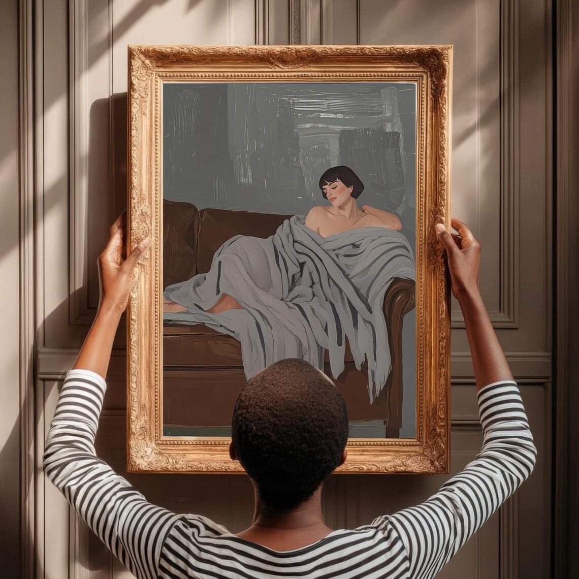 Minimalist Reclining Woman On Couch Portrait - Image 3