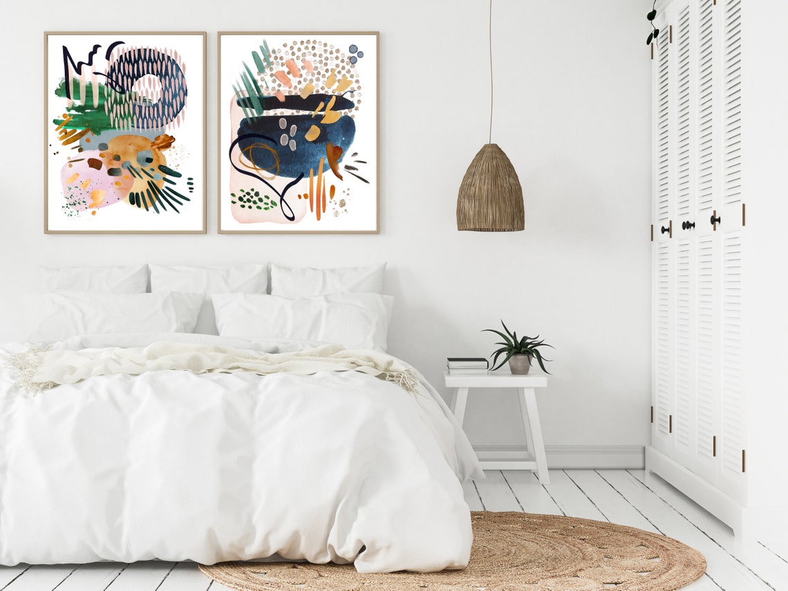 Navy Blush Gold Green Colorful Abstract Watercolor Artwork Poster - Image 4