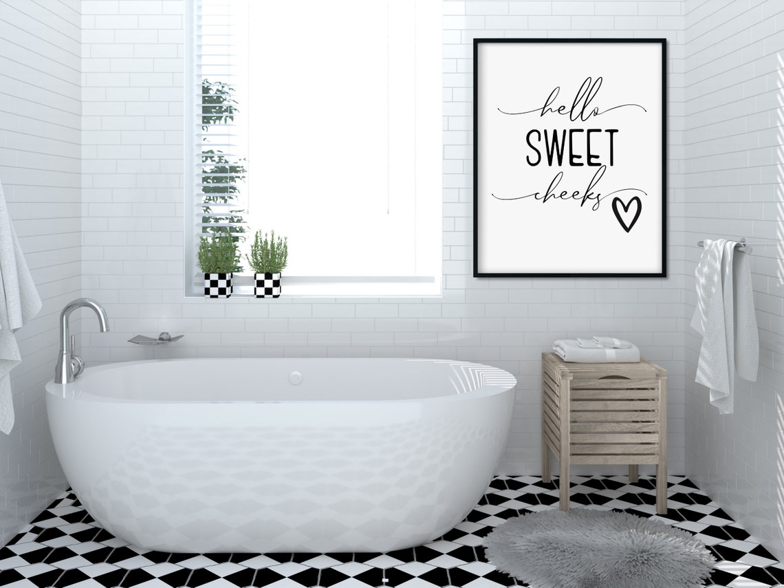 Hello Sweet Cheeks Funny Bathroom Guest Bath Script Wall Art - Image 4