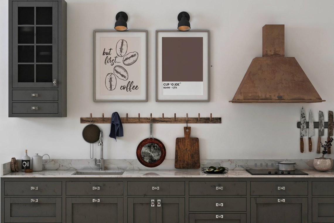 But First Coffee Script Quote Coffee Bean Sketch Kitchen Poster - Image 3