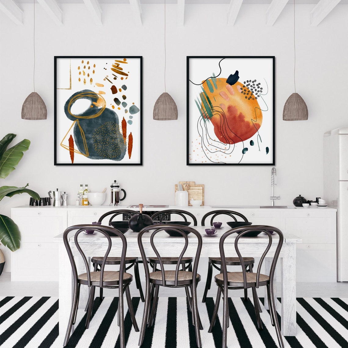 Burnt Orange Green Rust Abstract Watercolor Contour Line Poster - Image 4