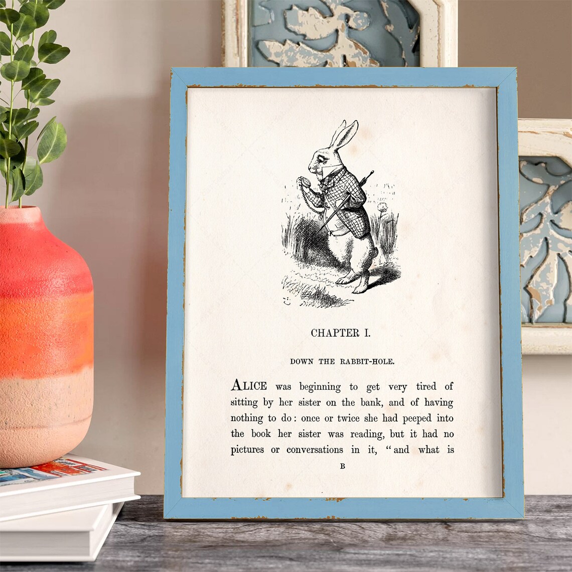 Alice in Wonderland Chapter 1 First Page White Rabbit Book Art Print Poster - Image 3