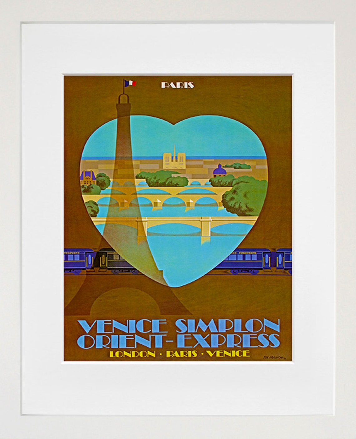 Paris Venice Simplon Orient Express Vintage Travel Poster Heart