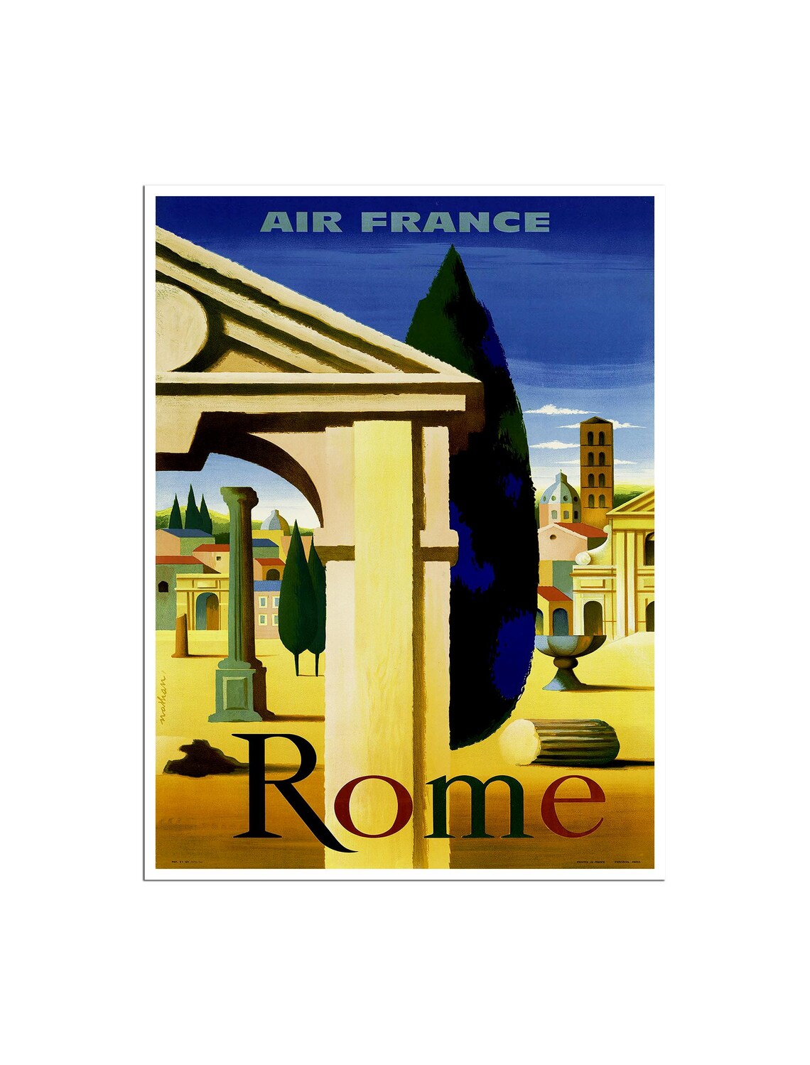 Rome Air France Vintage Roman Ruins Arch Italy Travel Art Poster